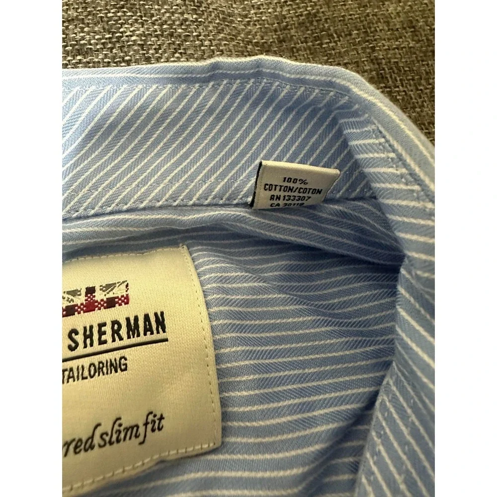 Ben Sherman Slim Fit Men's 16 32-33 Light Blue Striped Long‎ Sleeve Shirt